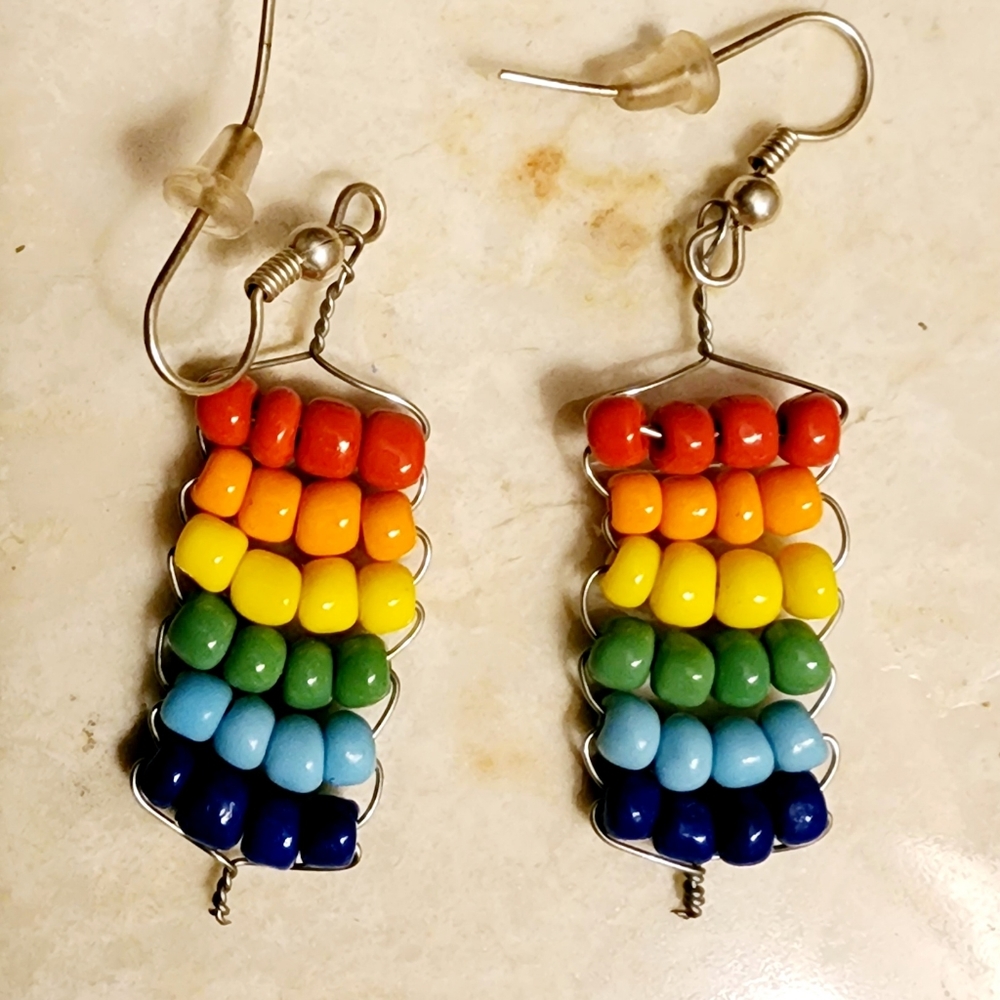Red Orange Yellow Green Light Blue Dark Blue Purple Rainbow Seed Bead earrings